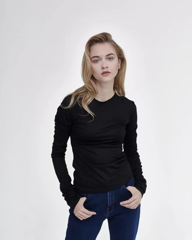 Damen T-Shirt Merino Basic 140 - Farbe: Schwarz, Größe: XXL