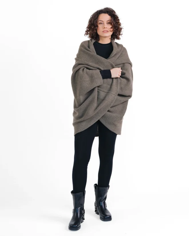 Wool Plaid Scarf with armholes