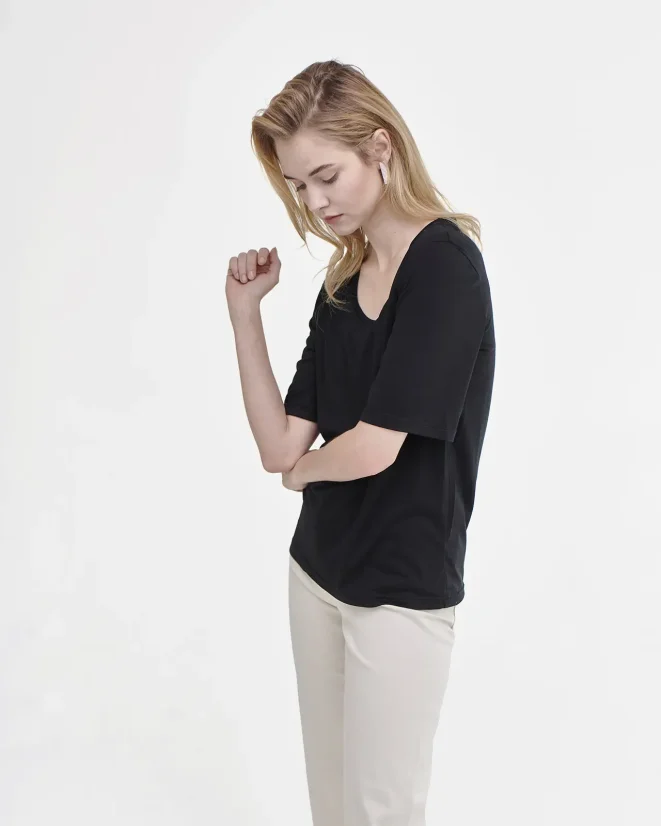 Damen T-Shirt Merino Basic 140 - Farbe: Schwarz, Größe: XXL