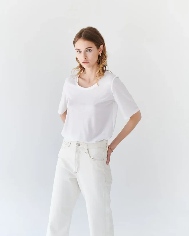 Damen T-Shirt Merino Basic 195 - Farbe: Weiß, Größe: XL