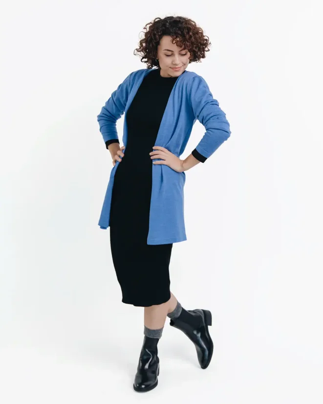 Damen 3/4 Strickjacke aus Wolle - Farbe: Schwarz, Größe: S
