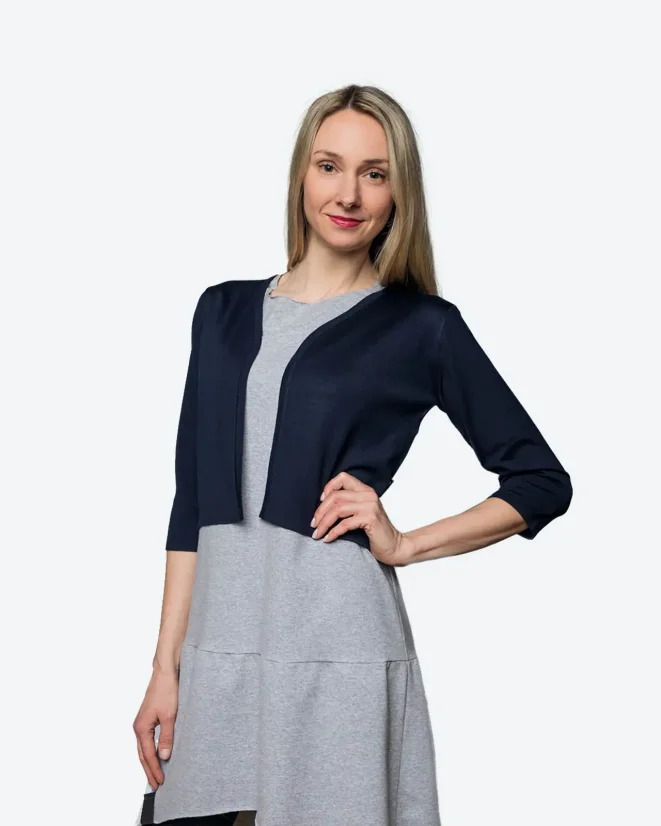 Women´s 3/4 Merino Wool Bolero - Color: Blue, Size: L