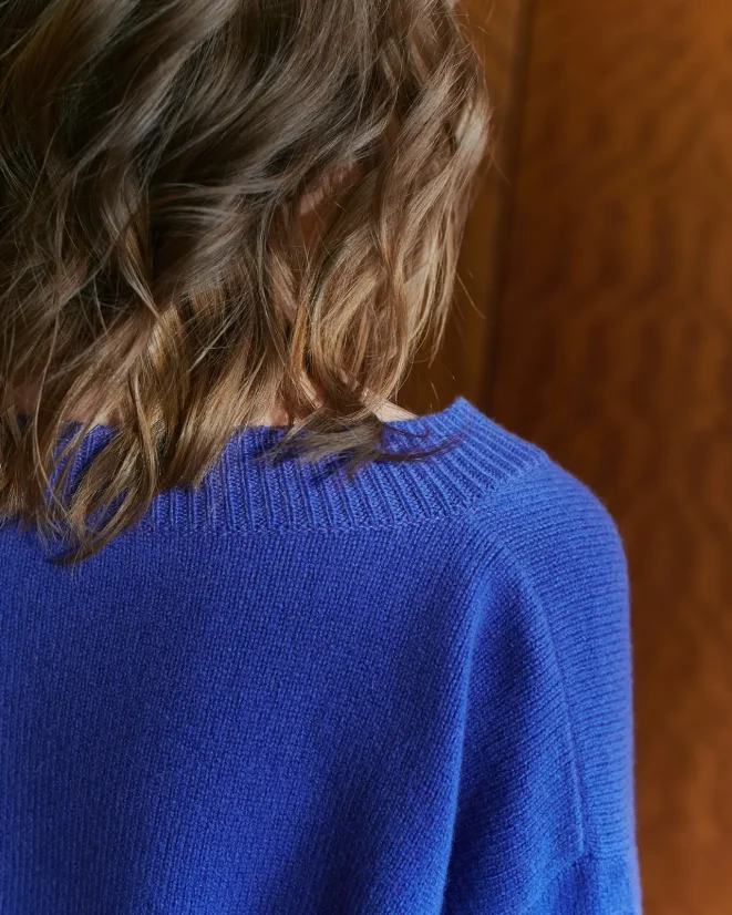 Women´s Deep Neck Wool Sweater Cashmere - Color: Orange, Size: S