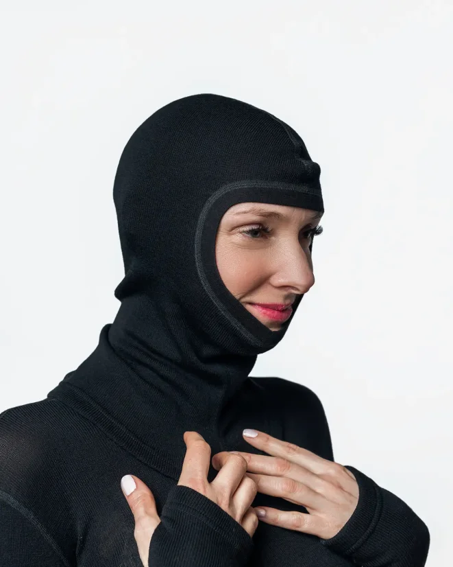 Woll-Sturmhaube für Damen Merino 240 Schwarz UNI