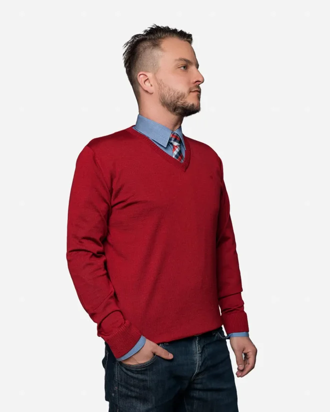 Men´s Merino Wool Sweater with Deep Neckline - Color: Grey, Size: S