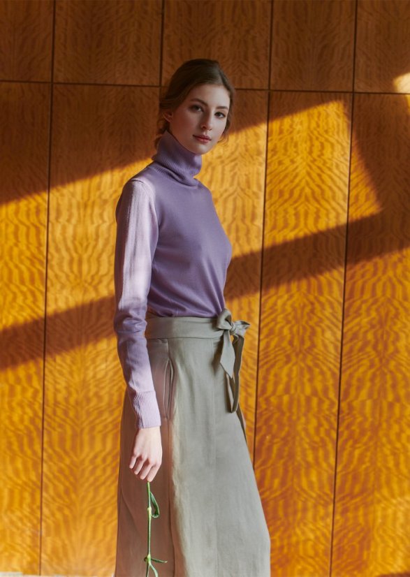 Damen Woll-Rollkragenpullover Bodywarmer - Farbe: Hellviolett, Größe: M