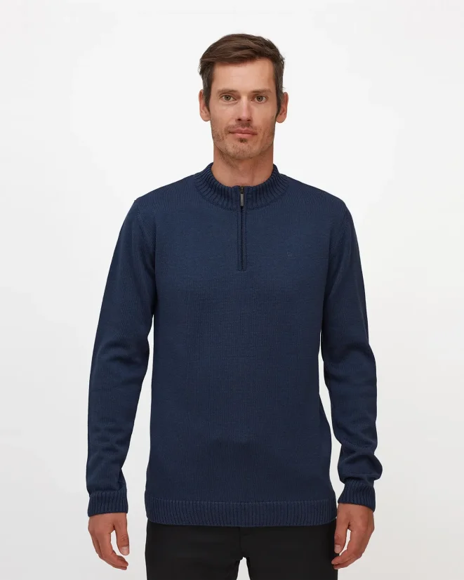 Men´s Merino Blend Zip Sweater - Color: Blue, Size: S
