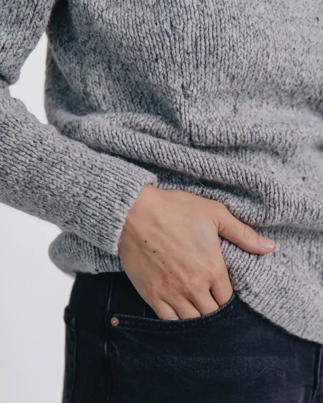 Dámský vlněný slim fit  svetr Alpaka Blend - Barva: Šedá, Velikost: M-L