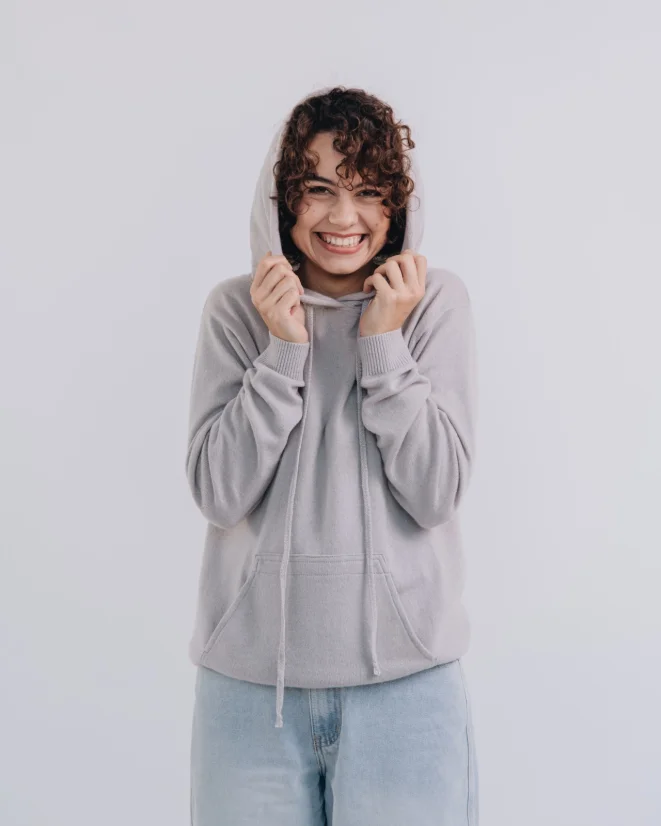 Damen-Kaschmir-Mischung Hoodie - Farbe: Cremefarben, Größe: XS-S