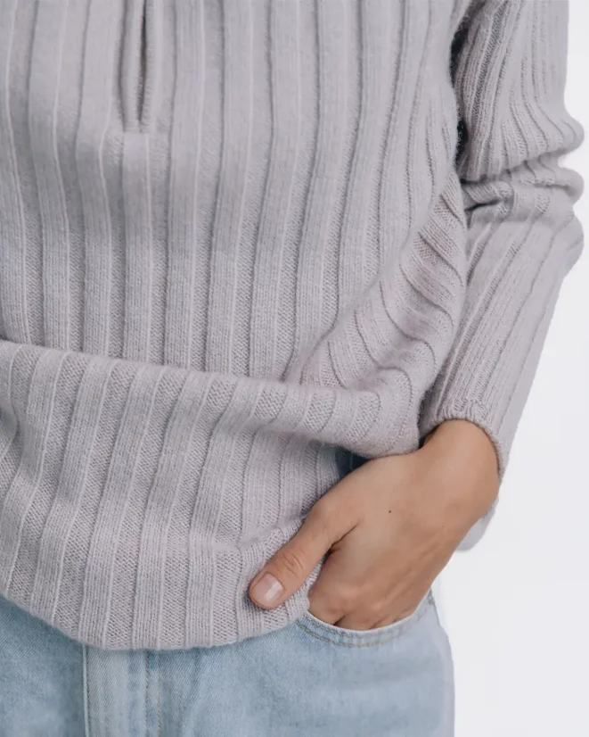 Dámský svetr stojáček se zipem Kašmír Blend - Farba: Hnedá, Veľkosť: XL-XXL