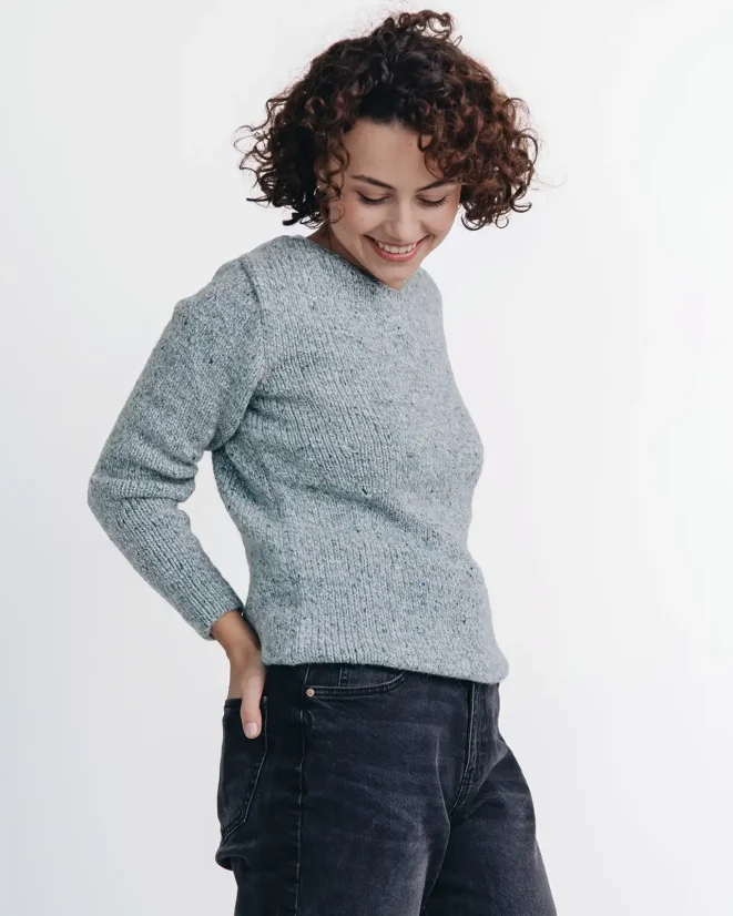 Dámský vlněný slim fit  svetr Alpaka Blend - Barva: Šedá, Velikost: M-L