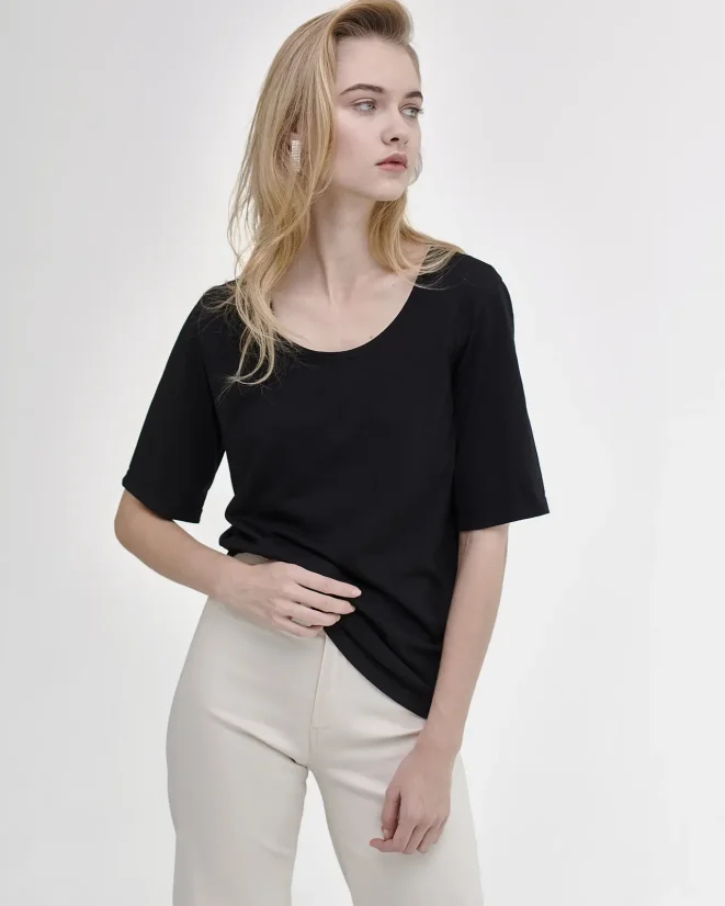 Damen T-Shirt Merino Basic 140 - Farbe: Schwarz, Größe: XXL