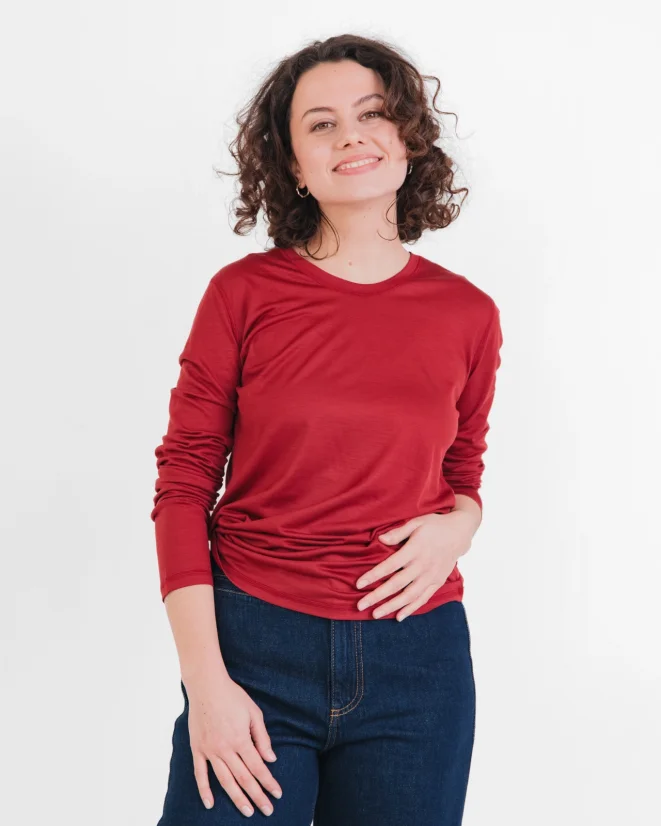Damen Funktions T-Shirt Merino 140 - Farbe: Wein, Größe: S