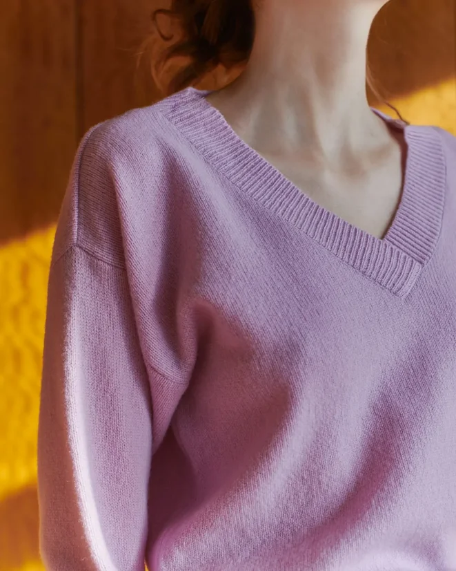 Women´s Deep Neck Wool Sweater Cashmere - Color: Orange, Size: S