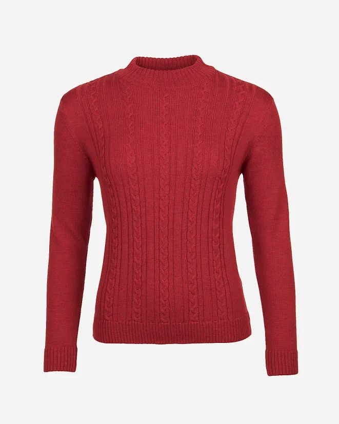 Damenpullover aus Merinowolle mit Muster - Farbe: Rot, Größe: M