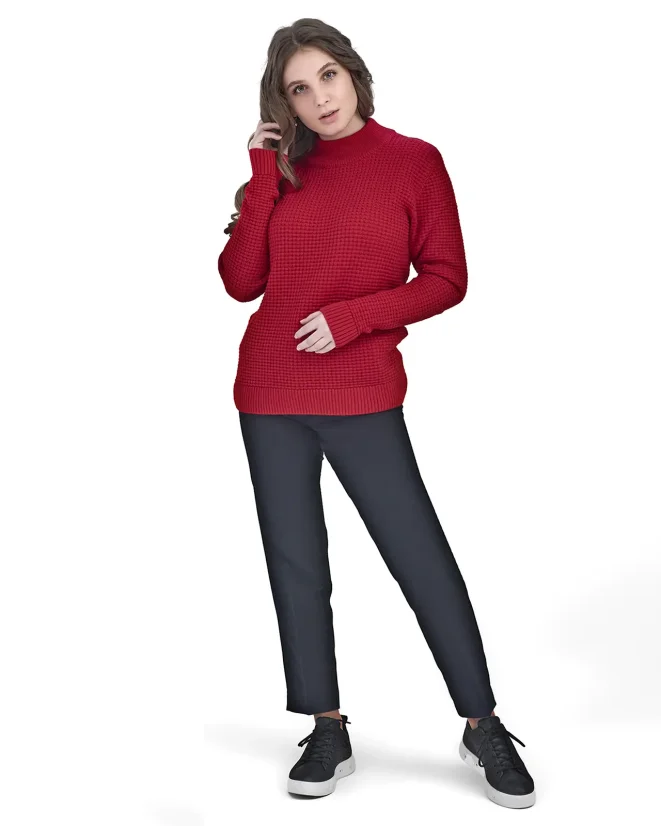 Damski sweter z wełny merynosów ze stójką - Kolor: Kremowy, Rozmiar: XL