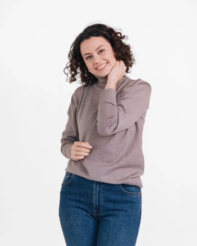 Damen Woll-Rollkragenpullover Merino - Farbe: Grau
