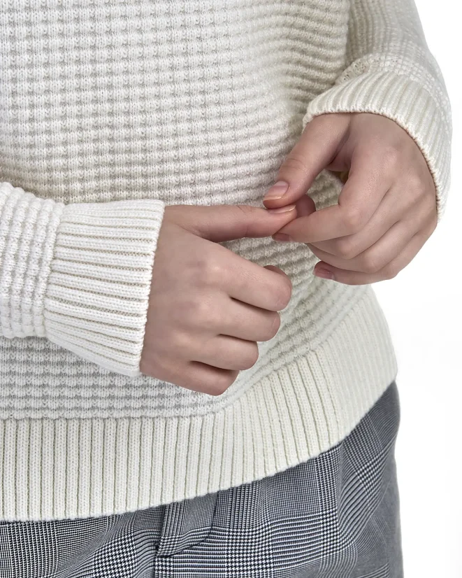 Damski sweter z wełny merynosów ze stójką - Kolor: Kremowy, Rozmiar: XL
