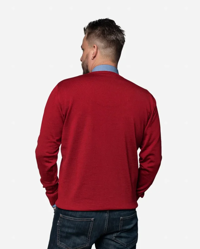 Men´s Merino Wool Sweater with Deep Neckline - Color: Grey, Size: S