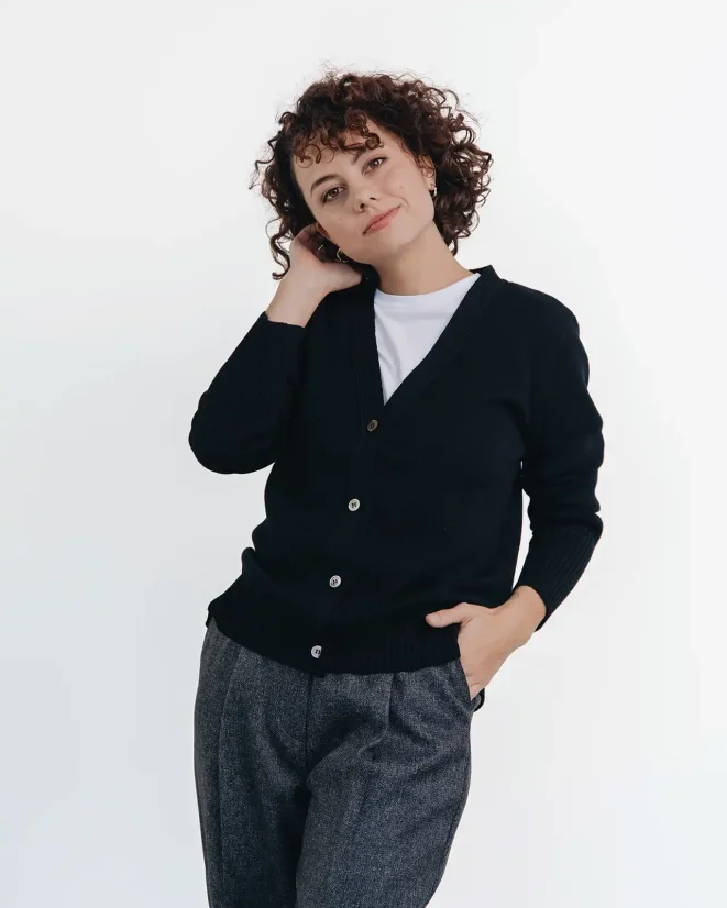 Damen Wollpullover mit Knopfleiste - Farbe: Grau, Größe: L