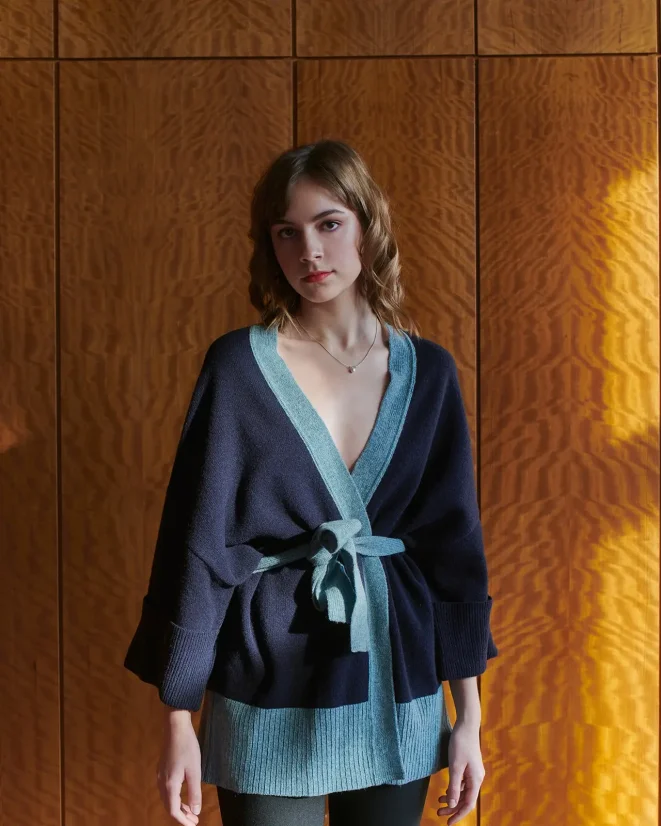 Dámske vlnené kimono - Farba: Modrá, Veľkosť: M