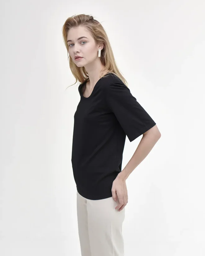 Damen T-Shirt Merino Basic 140 - Farbe: Schwarz, Größe: XXL