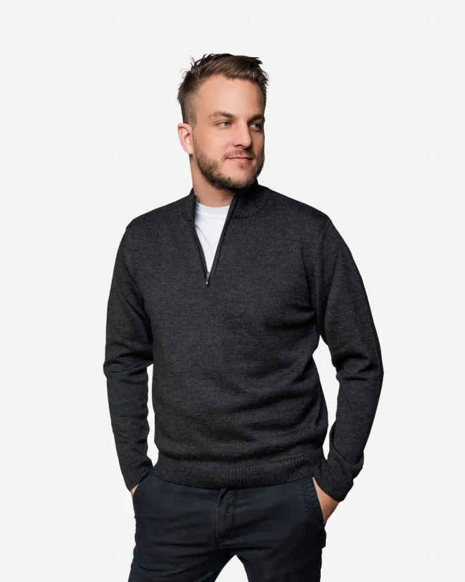 Men´s Merino Wool Sweater with Zipper - Color: Blue, Size: XXL