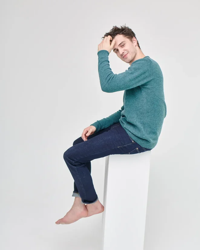 Pánsky sveter z jahňacej vlny - Farba: Žltá, Veľkosť: XL