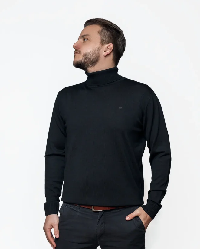 Men´s Merino wool turtleneck - Color: Black, Size: M
