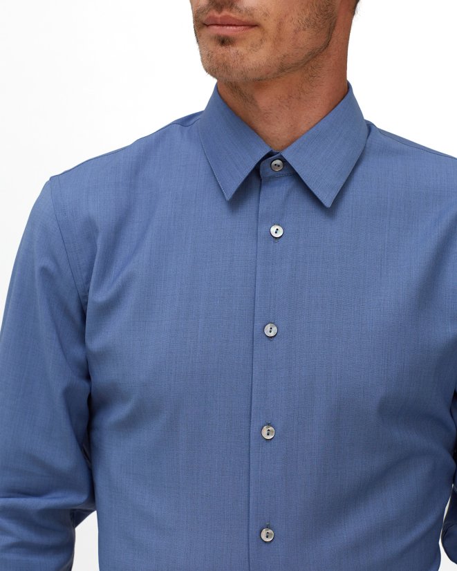 Men´s Merino Fancy SlimFit Shirt - Color: White-blue fine pepito, Size: 40 Slim Fit