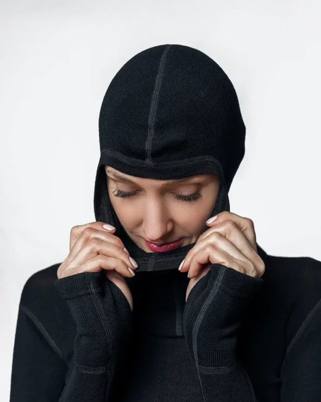 Woll-Sturmhaube für Damen Merino 240 Schwarz UNI