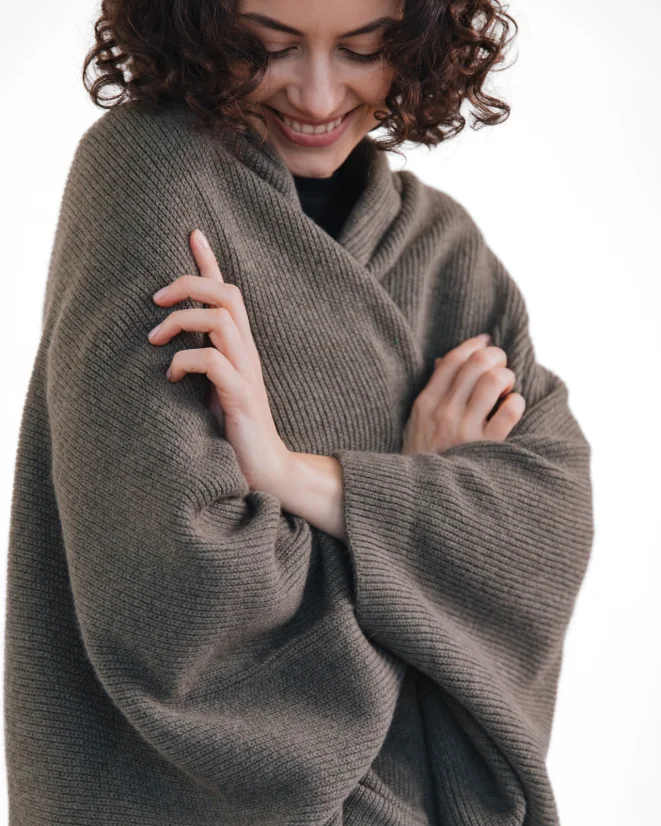 Wool Plaid Scarf with armholes