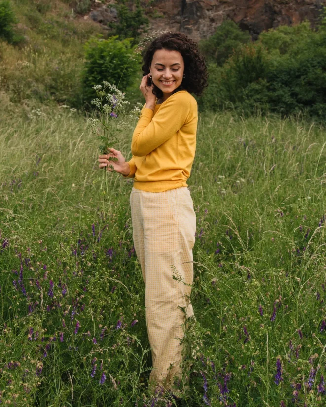 Damen Pullover aus Merinowolle - Farbe: Gelb, Größe: S