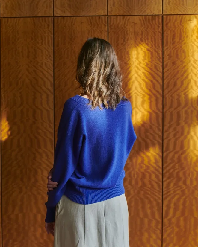 Women´s Deep Neck Wool Sweater Cashmere - Color: Orange, Size: S