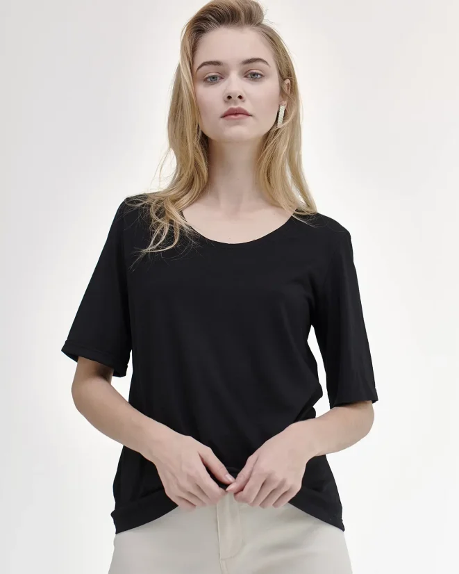 Damen T-Shirt Merino Basic 140 - Farbe: Schwarz, Größe: XXL