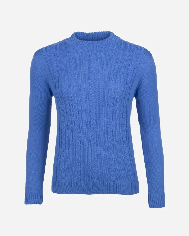 Dámský vlněný svetr Merino se vzorem - Barva: Světle modrá, Velikost: M