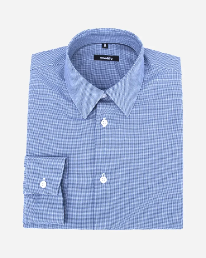 Men´s Merino Fancy SlimFit Shirt - Color: White-blue fine pepito, Size: 40 Slim Fit