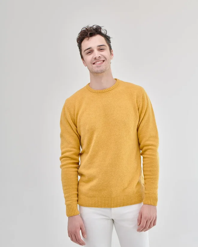 Pánsky sveter z jahňacej vlny - Farba: Žltá, Veľkosť: XL