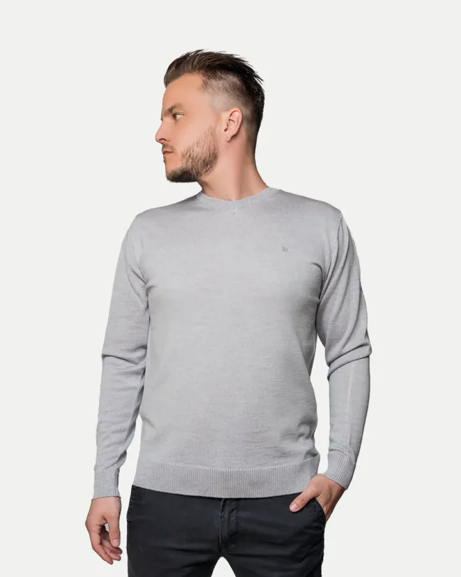 Men´s Merino wool crewneck sweater - Color: Grey, Size: XXL