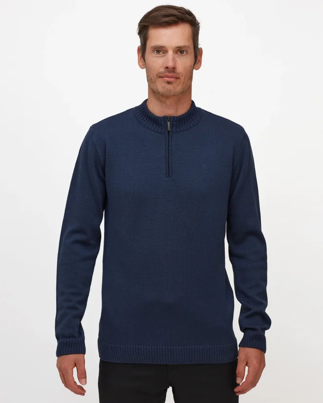 Men´s Merino Blend Zip Sweater - Color: Blue, Size: S