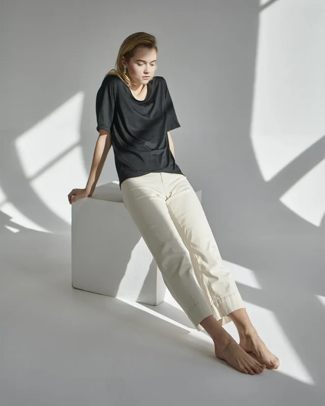 Damen T-Shirt Merino Basic 140 - Farbe: Schwarz, Größe: XXL