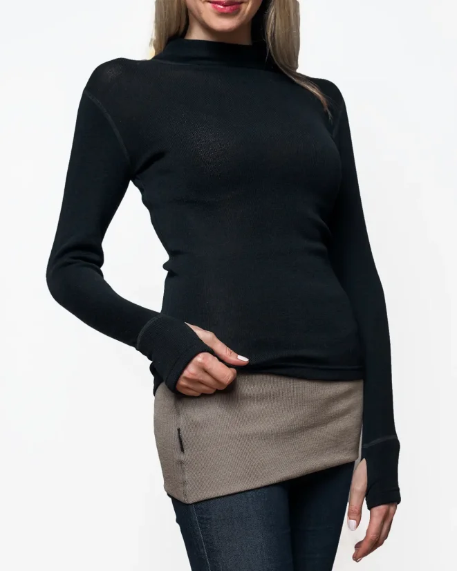 Damen Merino 240 Langarm+Stretch Wollhemd - Farbe: Schwarz, Größe: M