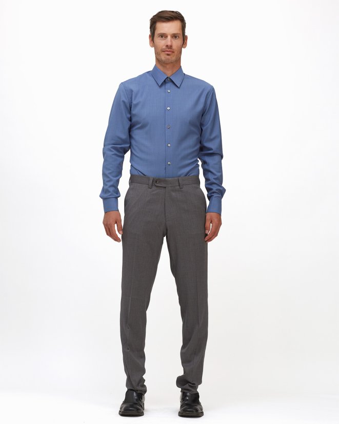 Men´s Merino Fancy SlimFit Shirt - Color: White-blue fine pepito, Size: 40 Slim Fit