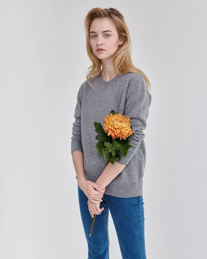 Damen Pullover aus Lambswool Wool - Farbe: Olive, Größe: XS