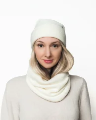 Dámsky kruhový vlnený šál + čiapka Merino Extra Fine Natural