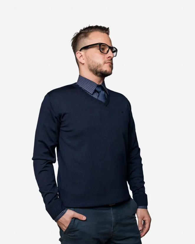 Men´s Merino Wool Sweater with Deep Neckline - Color: Grey, Size: S