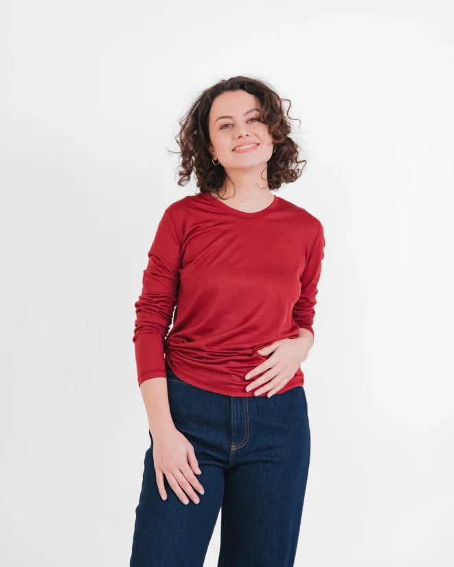 Dámske funkčné tričko Merino 140 s dlhým rukávom - Farba: Vínová, Veľkosť: L