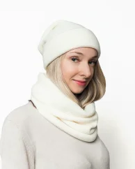 Dámsky kruhový vlnený šál + čiapka Merino Extra Fine Natural
