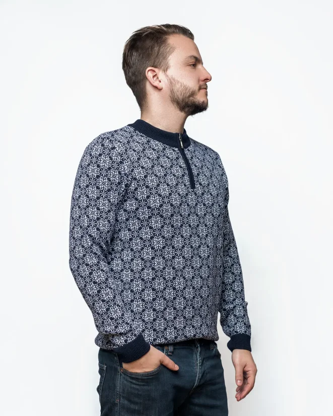 Men´s Wool Sweater WOOLIFE STAR - Color: Dark blue, white pattern, Size: XL