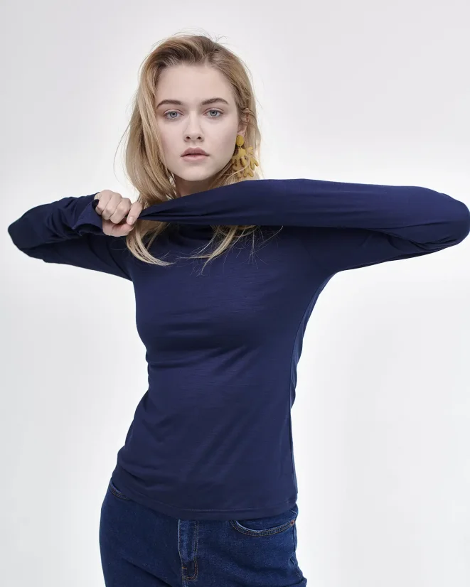 Damen T-Shirt Merino Basic 140 - Farbe: Schwarz, Größe: XXL
